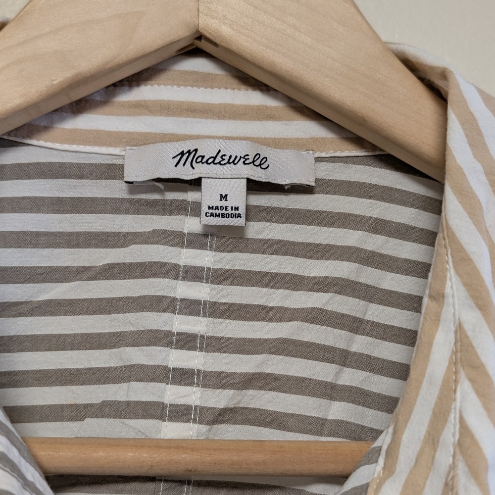 Madewell Striped Button Front Shirt Cropped Cotton Long Sleeve M - Picture 5 of 7